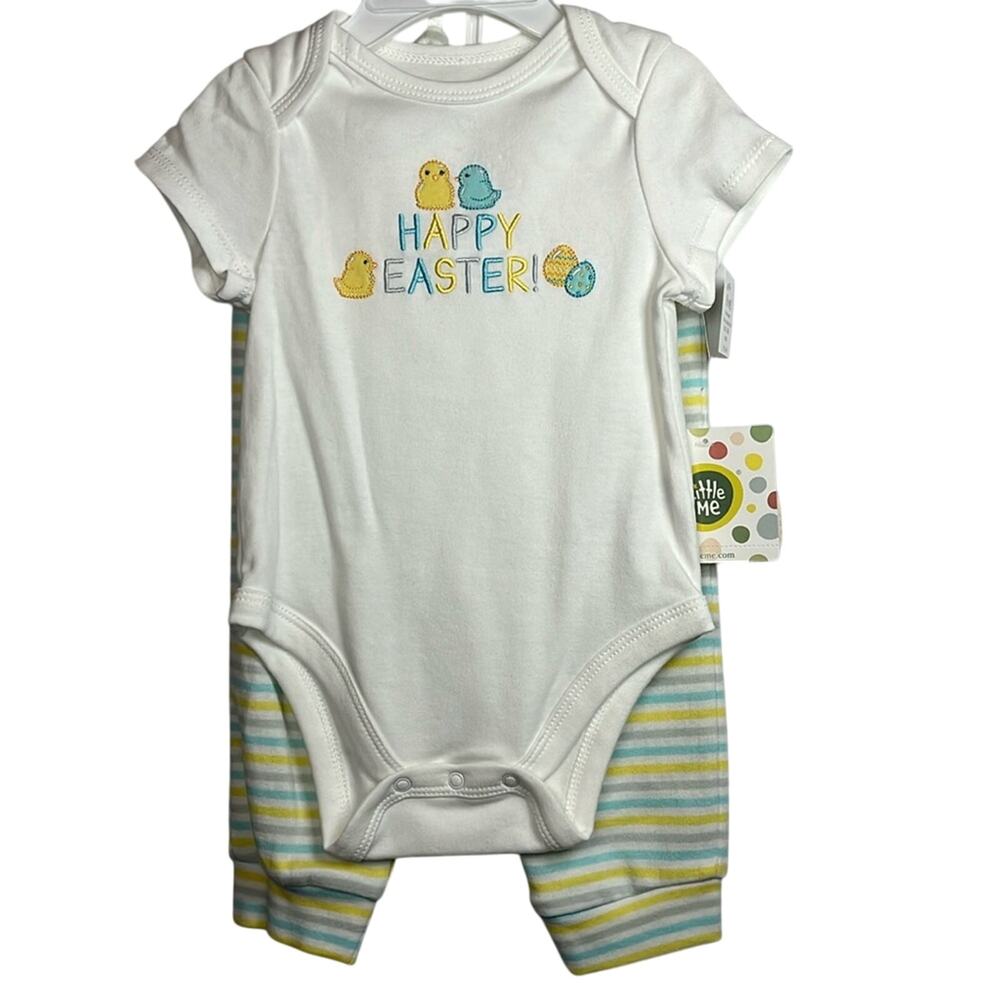 Little Me Baby 3 Pc Happy Easter Bodysuit Hat Pant Cotton Set Size 12M
